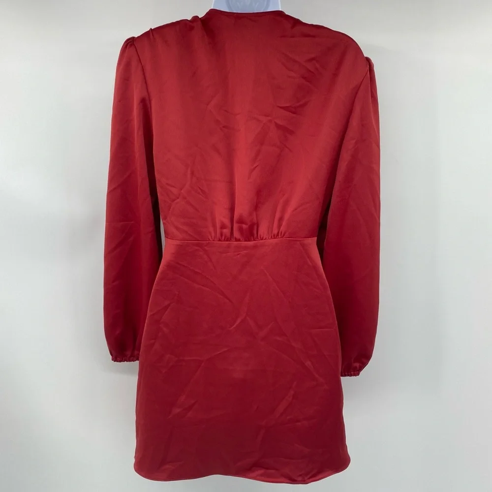 Sandro Red Leana Wrap-effect Satin-crepe Mini Dress 36 = US XS New - Picture 10 of 16